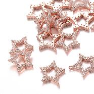 Brass Micro Pave Cubic Zirconia Charms, Star, Rose Gold, 14x13x2.5mm, Hole: 1mm(ZIRC-R015-10RG)
