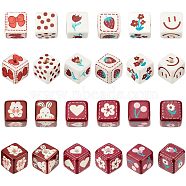 CHGCRAFT 24Pcs 12 Style Opaque Printed Acrylic Beads, Cube with Mixed Pattern, Cube, 13.5x13.5x13.5mm, Hole: 3.8mm, 2pcs/style(SACR-CA0001-16)