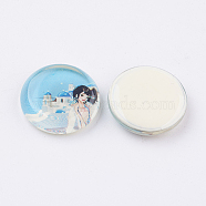 Tempered Glass Cabochons, Half Round/Dome, Girl Pattern, Colorful, Size: about 22mm in diameter, 6mm thick(GGLA-22D-18)