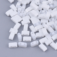 2-Hole Glass Seed Beads, Opaque Colours, Rectangle, White, 4.5~5.5x2x2~2.5mm, Hole: 0.5~0.8mm, about 2000pcs/bag(SEED-S031-M-041)
