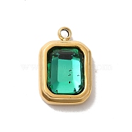 304 Stainless Steel Glass Pendants, Rectangle Charms, Real 14K Gold Plated, Teal, 13.5x9x5mm, Hole: 1.4mm(STAS-L022-062G-04)