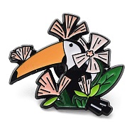 Parrot with Flower Enamel Pins, Electrophoresis Black Alloy Badge for Backpack Clothes, Orange, 25.5x30x1.5mm(JEWB-F021-02)