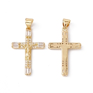 Rack Plating Brass Micro Pave Cubic Zirconia Pendants,  Cadmium Free & Nickel Free & Lead Free, Real 18K Gold Plated, Crucifix Cross, Clear, 28x18x2mm, Hole: 5x3.5mm(ZIRC-C040-46G-02)