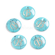 Synthetic Turquoise Charms, with Plastic Letter, Flat Round, Letter.B, 15x2mm, Hole: 1.5mm(G-L561-001B)