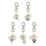 Shell Pendant Decorations, with Sea Animals Alloy Charms amd Swivel Lobster Clasps, Antique Silver & Platinum, 75~88mm(HJEW-JM01572)