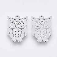 201 Stainless Steel Pendants, Laser Cut Pendants, Owl, Stainless Steel Color, 17.5x12x1mm, Hole: 1.4mm(X-STAS-T044-121P)