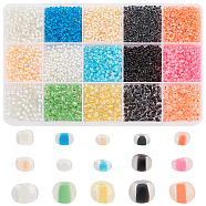 Elite 6870pcs 15 Styles Transparent Glass Seed Beads, Inside Colours, Round Hole, Round, Mixed Color, 1.5~4x3mm, Hole: 1~2mm, 6870pcs/box(SEED-PH0001-79)