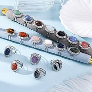 Oval Natural & Synthetic Gemstone Finger Rings, 304 Stainless Steel Cuff Rings for Women, Stainless Steel Color, oval: 22x17.5mm, Adjustable(RJEW-M063-01P)