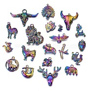 Rainbow Color Alloy Pendants, Cadmium Free & Nickel Free & Lead Free, Mixed Animal, 10~37x8~45.5x2.5~10mm, Hole: 1.5~5mm, about 20pcs/set(PALLOY-S180-147-NR)