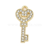 Rack Plating Alloy Micro Pave Rhinestone Pendants, Heart and Key, Golden, 24.5x11.5x2mm, Hole: 1.8mm(FIND-K020-07G)