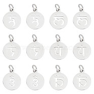 24Pcs 6 Styles 304 Stainless Steel Charms, with Jump Ring, Flat Round with Ohm/Aum Charm, Stainless Steel Color, 14x12x1.1mm, Hole: 3mm, 4pcs/style(STAS-UN0048-62)