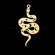 201 Stainless Steel Pendants, Animal Charms, Golden, Snake Pattern, 38x16mm(FIND-PW0003-05B-G)