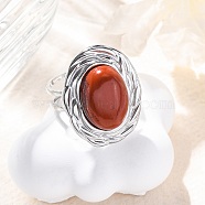 Oval Natural Red Jasper Finger Rings, 304 Stainless Steel Cuff Rings for Women, Stainless Steel Color, oval: 22x17.5mm, Adjustable(RJEW-M063-01P-12)