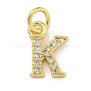 Initial Letter Brass with Cubic Zirconia Charms, Real 18K Gold Plated, Long-Lasting Plated, Lead Free & Cadmium Free, Letter K, 10.5x7.5x1.5mm, ring: 5x1mm, inner diameter: 3mm(KK-Q814-26K-G)