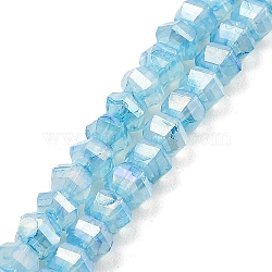 Imitation Jade Glass Beads Strands, Faceted, AB Color Plated, Rondelle, Deep Sky Blue, 5x4.5mm, Hole: 1.2mm, about 70pcs/strand, 12.80''(32.5cm)(GLAA-P058-03A-02)