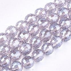 Electroplate Glass Bead Strands, Half Plated, Faceted(96 Facets), Round, Rosy Brown, 8mm, Hole: 1mm, about 72pcs/strand, 22 inch(EGLA-E009-8mm-H34)