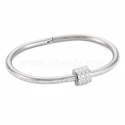 Stainless Steel Bangle with Crystal Rhinestone Column Screw Shackle for Women, Stainless Steel Color, Inner Diameter: 1-5/8x2-3/8 inch(4.2x6.1cm)(BJEW-N017-026P)