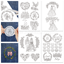 4 Sheets 11.6x8.2 Inch Stick and Stitch Embroidery Patterns, Non-woven Fabrics Water Soluble Embroidery Stabilizers, Wedding, 297x210mmm(DIY-WH0455-118)