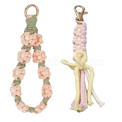 1Pc Daisy Handmade Woven Cotton Pendant Decorations, with 1Pc Macrame Daisy Flower Cloth Wrist Mobile Straps, Mixed Color, 16~27cm(KEYC-GF0001-08A)