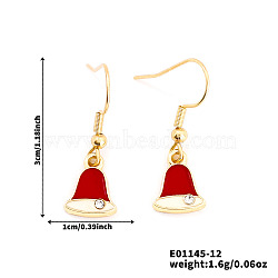 Christmas Theme Brass Dangle Earrings, Golden, Bell, 30x10mm(IP2522-12)