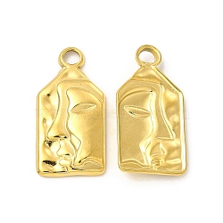Ion Plating(IP) 
304 Stainless Steel Pendants, Rectangle with Human Face Charm, Real 18K Gold Plated, 22x11x3mm, Hole: 2.3mm(STAS-I671-15G)