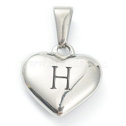 304 Stainless Steel Pendants, Heart with Black Letter, Stainless Steel Color, Letter.H, 16x16x4.5mm, Hole: 7x3mm(X-STAS-P278-01H-P)