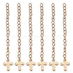 Unicraftale 304 Stainless Steel Chain Extender, Curb Chain, with Charms, Cross, Golden, 62.5mm(STAS-UN0006-53G)