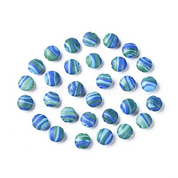 Handmade Frosted Lampwork Beads, Swirl Lentil Beads, Oval, Colorful, 14~15x7~7.5mm, Hole: 1.6mm(LAMP-H058-03)
