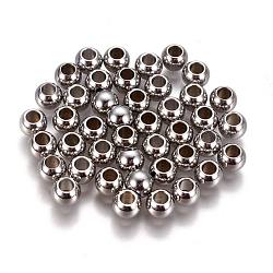 304 Stainless Steel Spacer Beads, Round, Stainless Steel Color, 6x5mm, Hole: 3mm(STAS-L222-42C-P)