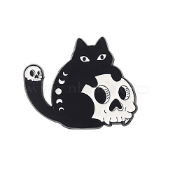Cat Theme Enamel Pin, Black Tone Alloy Badge for Backpack Clothes, Skull, 22x27mm(PW-WG97473-04)