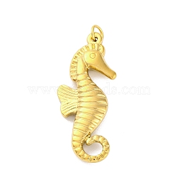 304 Stainless Steel Pendants, with Jump Ring, Real 18K Gold Plated, Sea Horse, 30x13x3.5mm, Hole: 3mm(STAS-Z096-02G-05)