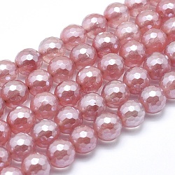 Electroplated Cherry Quartz Glass Beads Strands, Round, Faceted, 10mm, Hole: 1mm, about 38~39pcs/strand, 15.1~15.5 inch(38.5~39.5cm)(X-G-O164-04-10mm)