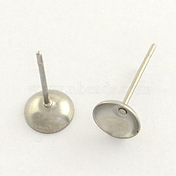 304 Stainless Steel Post Stud Earring Findings, Stainless Steel Color, 6mm, pin: 0.8mm(X-STAS-R063-50)