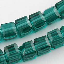 Glass Bead Strands, Faceted, Cube, Teal, 4x4x4mm, Hole: 1mm, about 100pcs/strand, 17 inch(X-GLAA-R041-4x4mm-15)