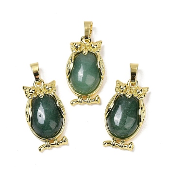 Natural Green Aventurine Pendant, with Brass Findings,  Lead Free & Cadmium Free, Long-Lasting Plated, Owl, 28.5x15.5x7mm, Hole: 5x8mm