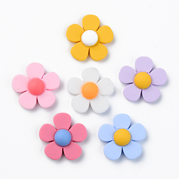 Resin Cabochons, Opaque, Flower, Mixed Color, 24x24.5x7.5mm