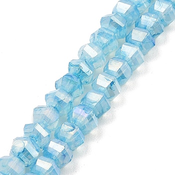Imitation Jade Glass Beads Strands, Faceted, AB Color Plated, Rondelle, Deep Sky Blue, 5x4.5mm, Hole: 1.2mm, about 70pcs/strand, 12.80''(32.5cm)