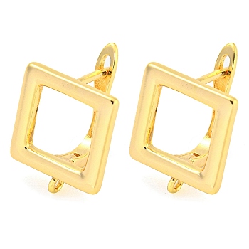 Brass Hoop Earring Findings with Latch Back Closure, Square, Real 18K Gold Plated, 17x13x11.5mm, Hole: 1mm, Pin: 0.9mm