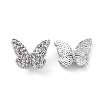 Alloy Crystal Rhinestone Pendants, Butterfly Charms, Platinum, 15.5x20x6mm, Hole: 1.6mm
