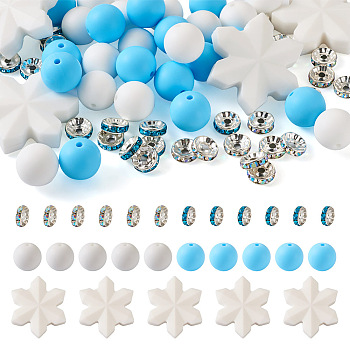 Pandahall DIY Winter Theme Jewelry Making Finding Kit, Including Snowflake & Round Silicone & Glass Rhinestone Spacer Beads, Mixed Color, 65Pcs/bag