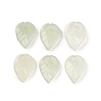 Natural Xiuyan Jade Pendants, Carved Leaf Charms, 17x13x2.5mm, Hole: 1.2mm