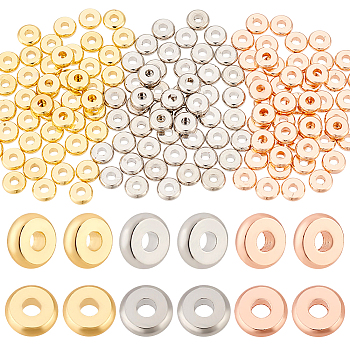 Elite 150Pcs 3 Colors Brass Spacer Beads, Flat Round, Mixed Color, 6x1.5mm, Hole: 2mm, 50pcs/color