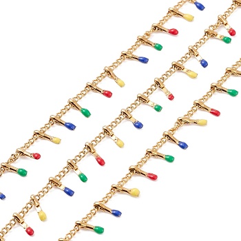 Ion Plating(IP) 304 Stainless Steel Enamel Curb Chains, with Card Paper, Unwelded, Real 24K Gold Plated, 6.5x1.5x1mm