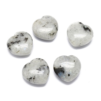 Natural Labradorite Heart Love Palm Worry Stone, Healing Crystal, 28.5~30x29~30x13~15mm