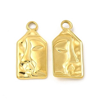 Ion Plating(IP) 
304 Stainless Steel Pendants, Rectangle with Human Face Charm, Real 18K Gold Plated, 22x11x3mm, Hole: 2.3mm