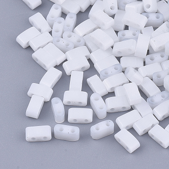 2-Hole Glass Seed Beads, Opaque Colours, Rectangle, White, 4.5~5.5x2x2~2.5mm, Hole: 0.5~0.8mm, about 2000pcs/bag