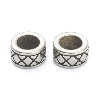 304 Stainless Steel European Beads, Large Hole Beads, Column, Antique Silver, 8x4mm, Hole: 4.5mm