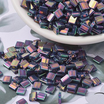 MIYUKI TILA Beads, Japanese Seed Beads, 2-Hole, (TL1898) Opaque Purple Gray Rainbow, 5x5x1.9mm, Hole: 0.8mm, about 118pcs/10g
