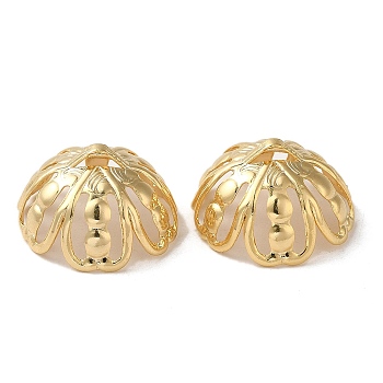 Brass Bead Caps, Half Round, Real 24K Gold Plated, 15.5x8.5mm, Hole: 1.5x2.5mm