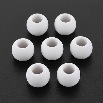 Opaque Acrylic European Beads, Large Hole Beads, Frosted, Rondelle, White, 11.5x9mm, Hole: 6mm, about 800pcs/50g. 